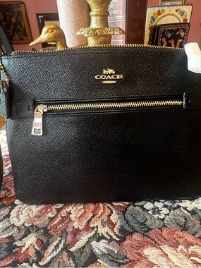 NEW Coach Black Leather Wristlet with Gold Accents